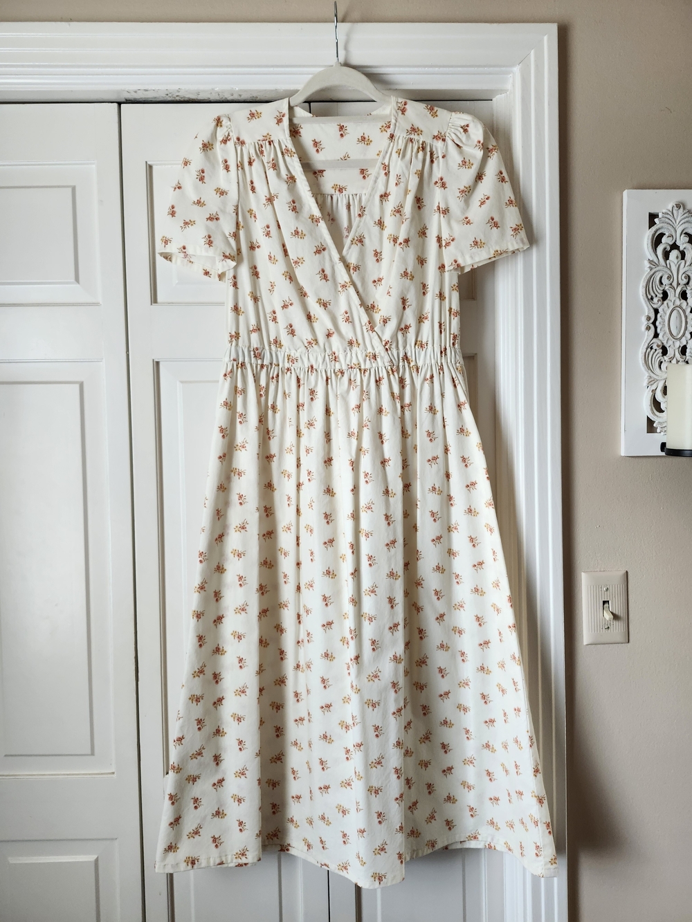 NEW Floral Wrap Midi Dress - Cream with Muted Peach Floral